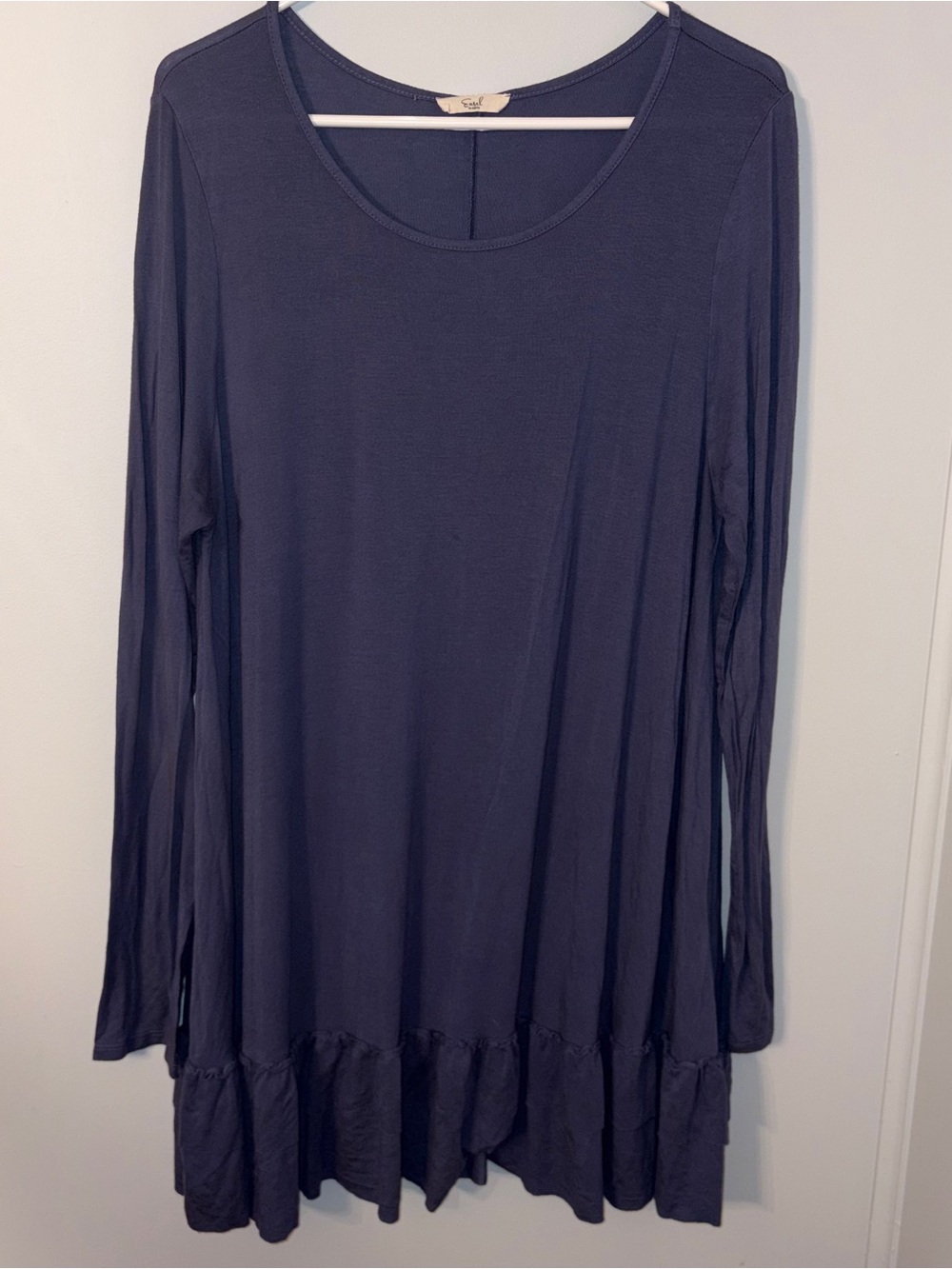 Easel Long Sleeve Ruffle-Hem Top Blue Size 2x